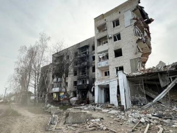 Residential buildings destroyed by Russian air and artillery bombardment in Orikhiv on March 1.